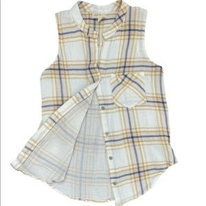 Gauze Plaid Button Up Tank Top
